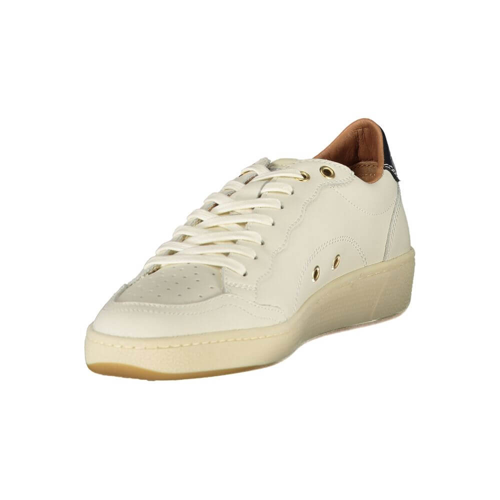 Blauer White Leather Women Sneaker with black accents and signature logo for style-conscious comfort and quality.