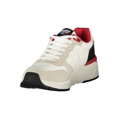 Blauer White Polyester Men Sneaker with red accents and iconic logo, perfect for fashion-forward individuals seeking sleek dynamic style.