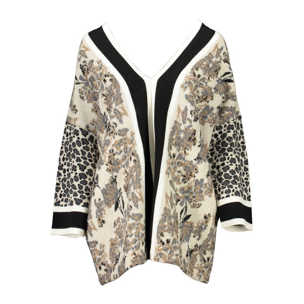 Blugirl Beige Acrylic Women's Sweater with elegant floral and animal print design, featuring a v-neckline and stylish long sleeves.