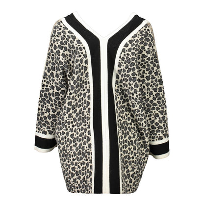 Blugirl Beige Acrylic Women's Sweater with leopard print design and v-neckline.