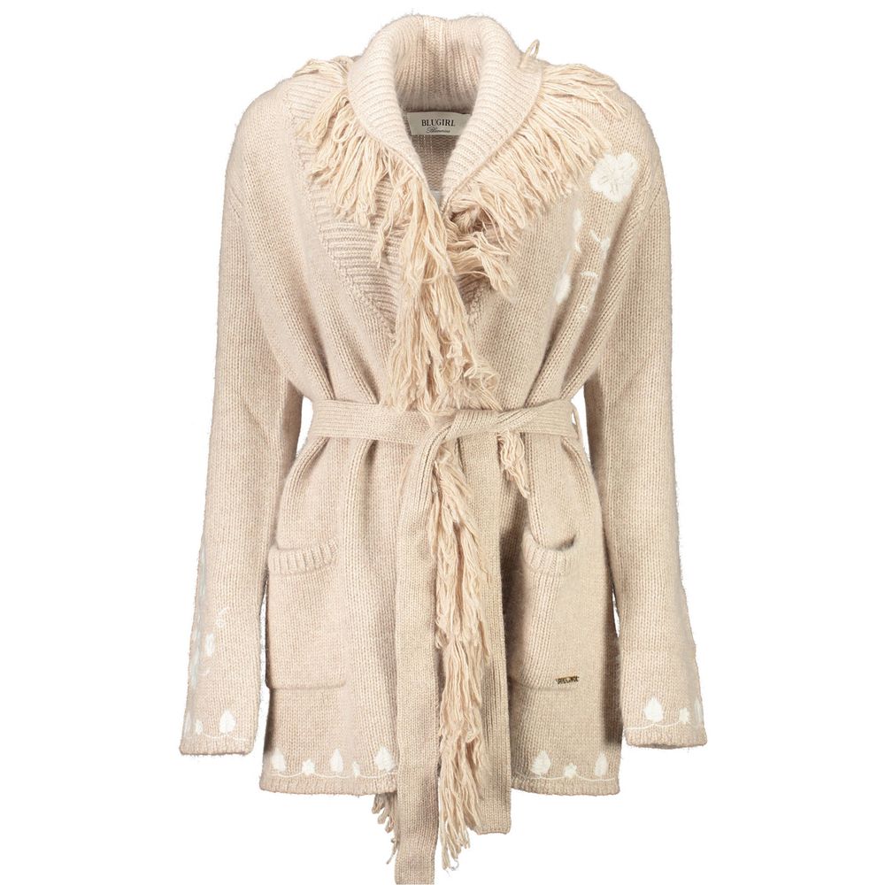 Blugirl Beige Polyamide Women Cardigan with contrasting embroidered details and a luxurious blend for a soft, sumptuous feel