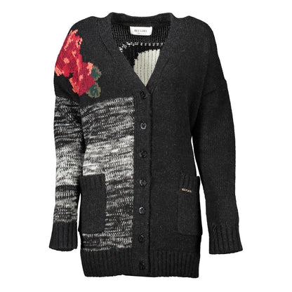 Blugirl Nero Acrylic Women Cardigan with floral design and button-up style in elegant black and gray.