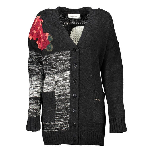 Blugirl Nero Acrylic Women Cardigan with floral design and button-up style in elegant black and gray.
