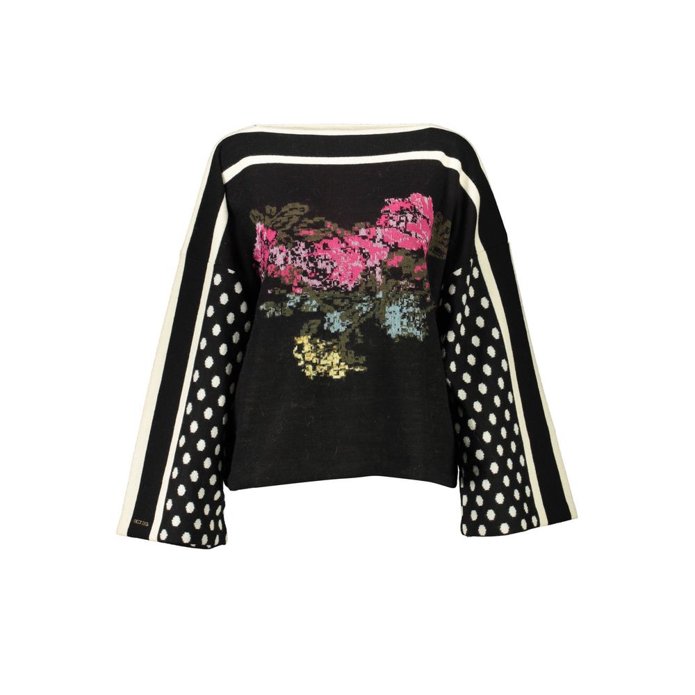 Blugirl Nero Acrylic Women Sweater with polka dot sleeves and floral design