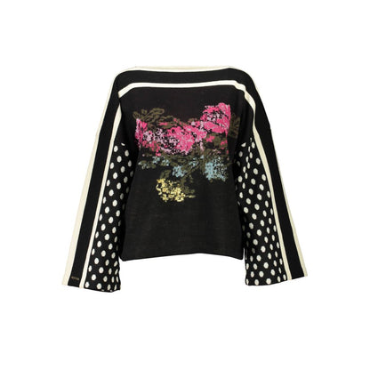 Blugirl Nero Acrylic Women Sweater with polka dot sleeves and floral design