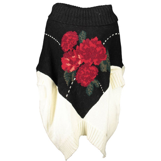 Blugirl White Acrylic Women Sweater with floral embroidery, high collar, and contrasting details for a bold fashion statement.