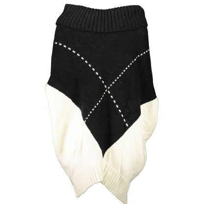 Blugirl White Acrylic Women Sweater with high collar and intricate embroidery, featuring contrasting details and iconic logo.