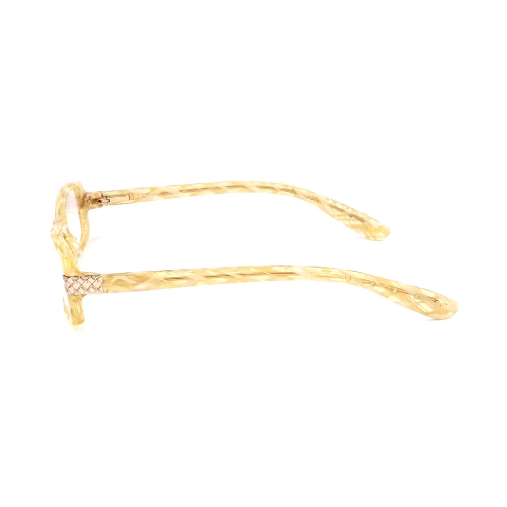 Side view of Bottega Veneta Yellow Acetate Frames for women, showcasing detailed acetate design and elegant finish.
