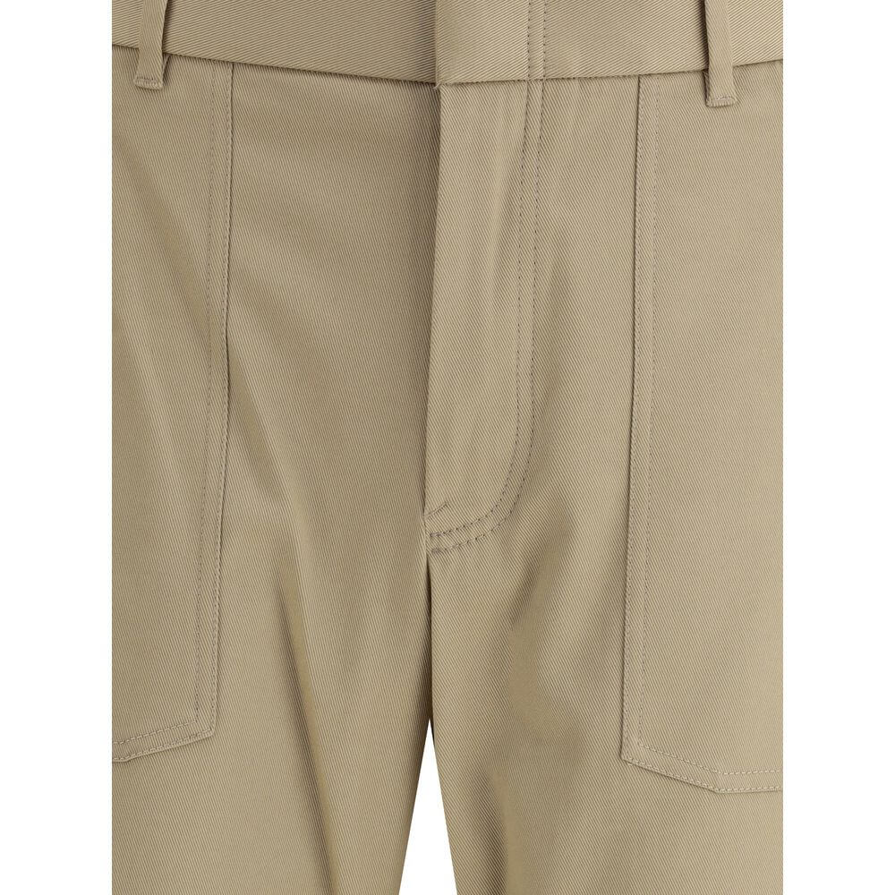 Close-up of Brioni Beige Cotton Cargo Pants with front patch pockets and zip closure.