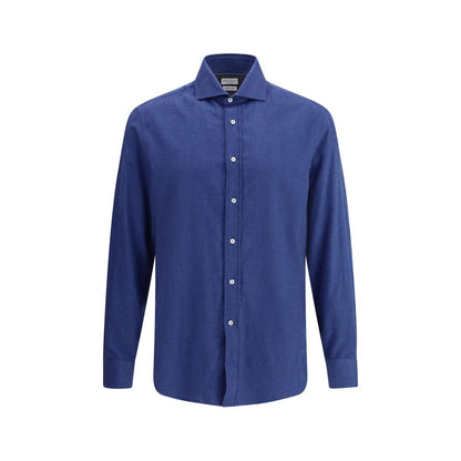 Brunello Cucinelli Blue Cotton Dress Shirt with classic collar and button closure, offering a refined look for versatile styling.