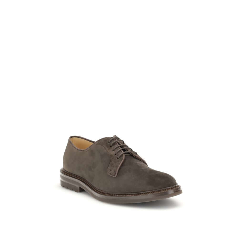Brunello Cucinelli Brown Calf Leather Bos Taurus Oxfords And Derbies with suede design and lace-up front fastening.