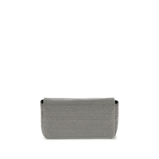 Brunello Cucinelli Gray Leather Shoulder Bag with flap closure, versatile fit, and elegant craftsmanship