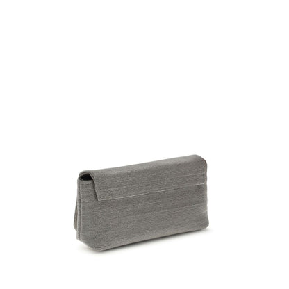 Elegant Brunello Cucinelli Gray Leather Shoulder Bag with magnetic flap, adjustable strap, and open compartment for essentials.