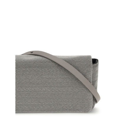 Brunello Cucinelli Gray Leather Shoulder Bag with adjustable strap and magnetic flap closure