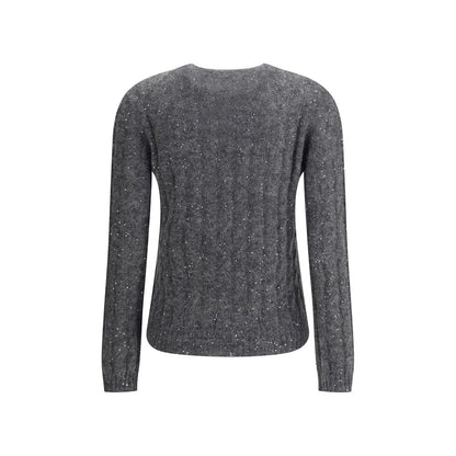 Back view of Brunello Cucinelli Gray Mohair Sweatshirt with sequin highlights and braided knit design