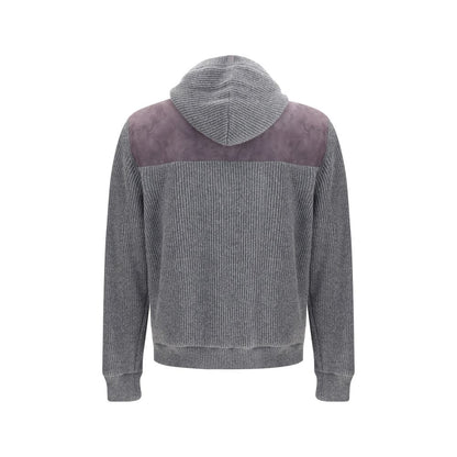 Brunello Cucinelli Gray Wool Jackets And Coat with hood, suede yoke, and ribbed cuffs, showcasing back design with elegant knit texture