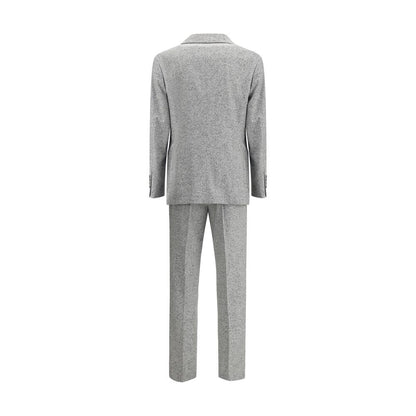 Back view of Brunello Cucinelli Gray Wool Two-Piece Suit with tailored jacket and trousers
