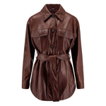 Brunello Cucinelli Jackets Bordeaux leather jacket, long sleeves, button fastening, pointed collar, belt at waist, true to size fit.