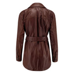 Brunello Cucinelli Jackets Bordeaux - Leather jacket with long sleeves, belt, button fastening and a pointed collar.
