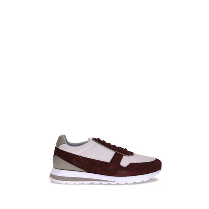 Brunello Cucinelli Multicolor Calf Leather Bos Taurus Platform Sneakers with suede detailing and knurled sole.
