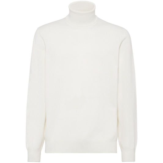 Brunello Cucinelli Sweaters White cashmere turtle-neck jumper with ribbed cuffs and hem.