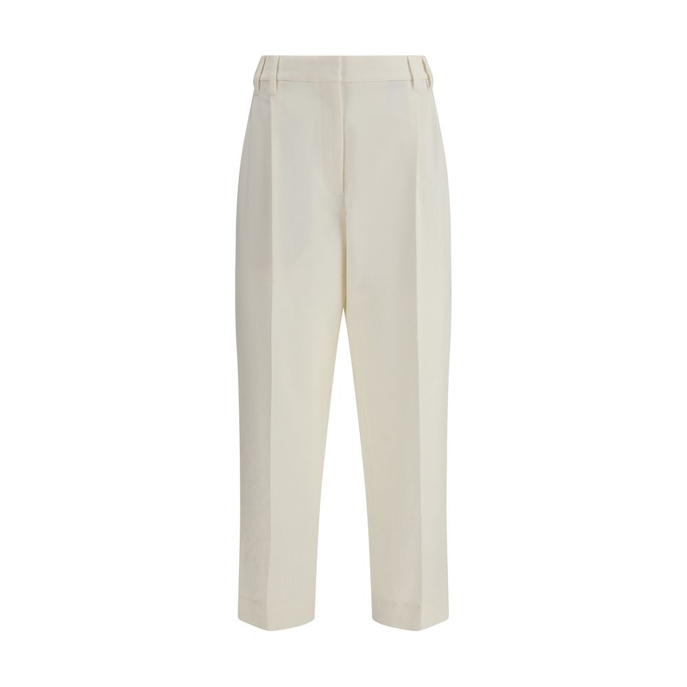Brunello Cucinelli White Cotton Chino Pants with a clean silhouette and cropped ankle length, AW25