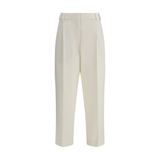 Brunello Cucinelli White Cotton Chino Pants with a clean silhouette and cropped ankle length, AW25