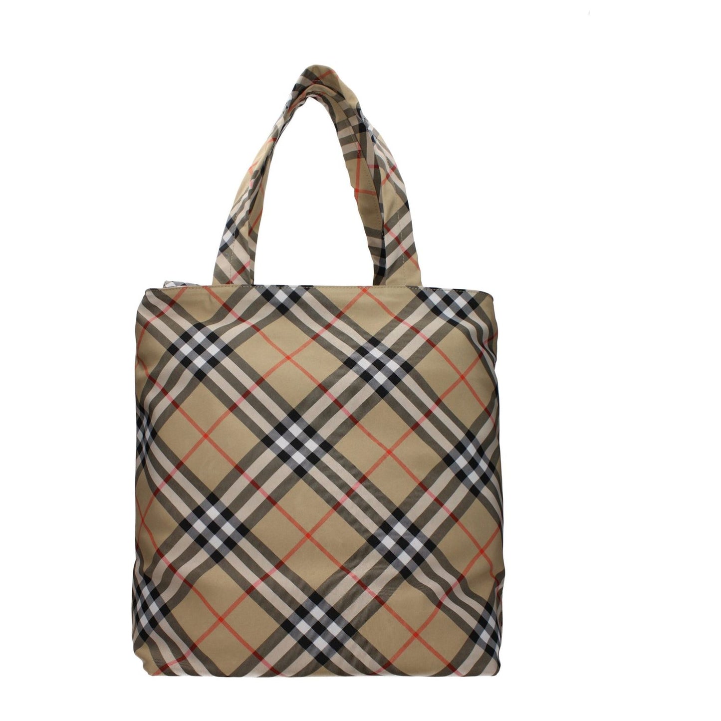 Burberry Beige Fabric Shoulder Bag with front logo, large size, zip closure, and classic check pattern. Casual style, MPN 8097716.