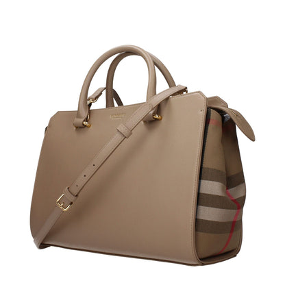 Burberry Beige Leather Handbag with front logo and adjustable shoulder strap, casual style, small size, zip closure, accented with chestnut.