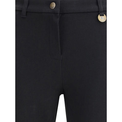 Burberry Black Cotton Casual Pants featuring herringbone pattern, hook-and-zip closure, and iconic Equestrian Knight Design. Slim fit style.