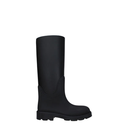Burberry Black Cotton Rain Boots made of rubber with mid heels, round toe, and a 3.5 cm heel height, perfect for casual style.