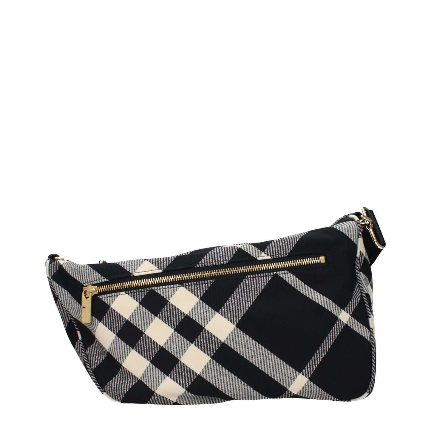 Burberry Black Fabric Crossbody Bag with adjustable strap, zip closure, and check print, medium size with two external pockets.