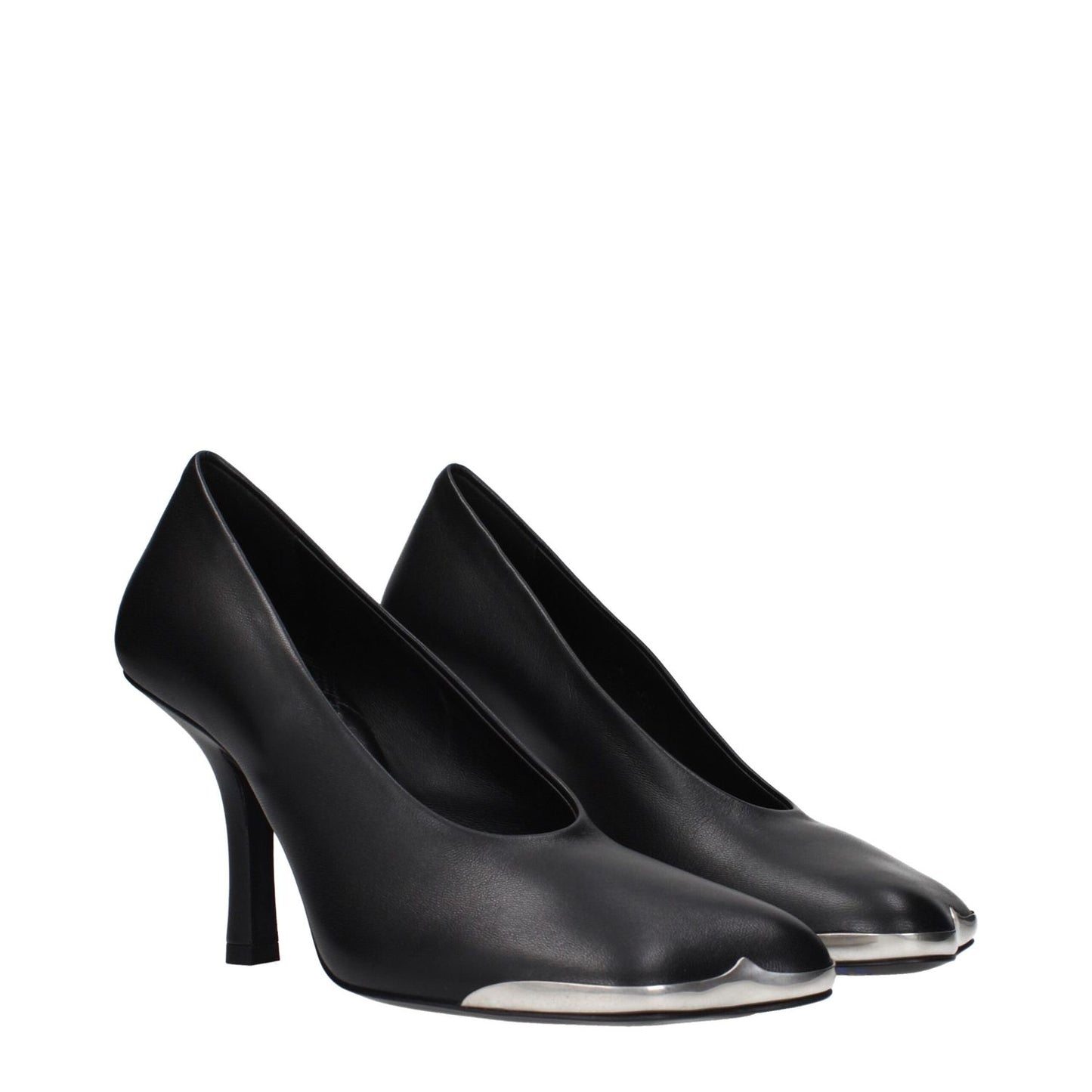 Burberry Black Leather Pumps - Stylish and elegant black pumps with silver detail from Burberry, MPN 809501SHOES8, perfect for any outfit.