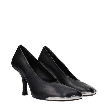 Burberry Black Leather Pumps - Stylish and elegant black pumps with silver detail from Burberry, MPN 809501SHOES8, perfect for any outfit.