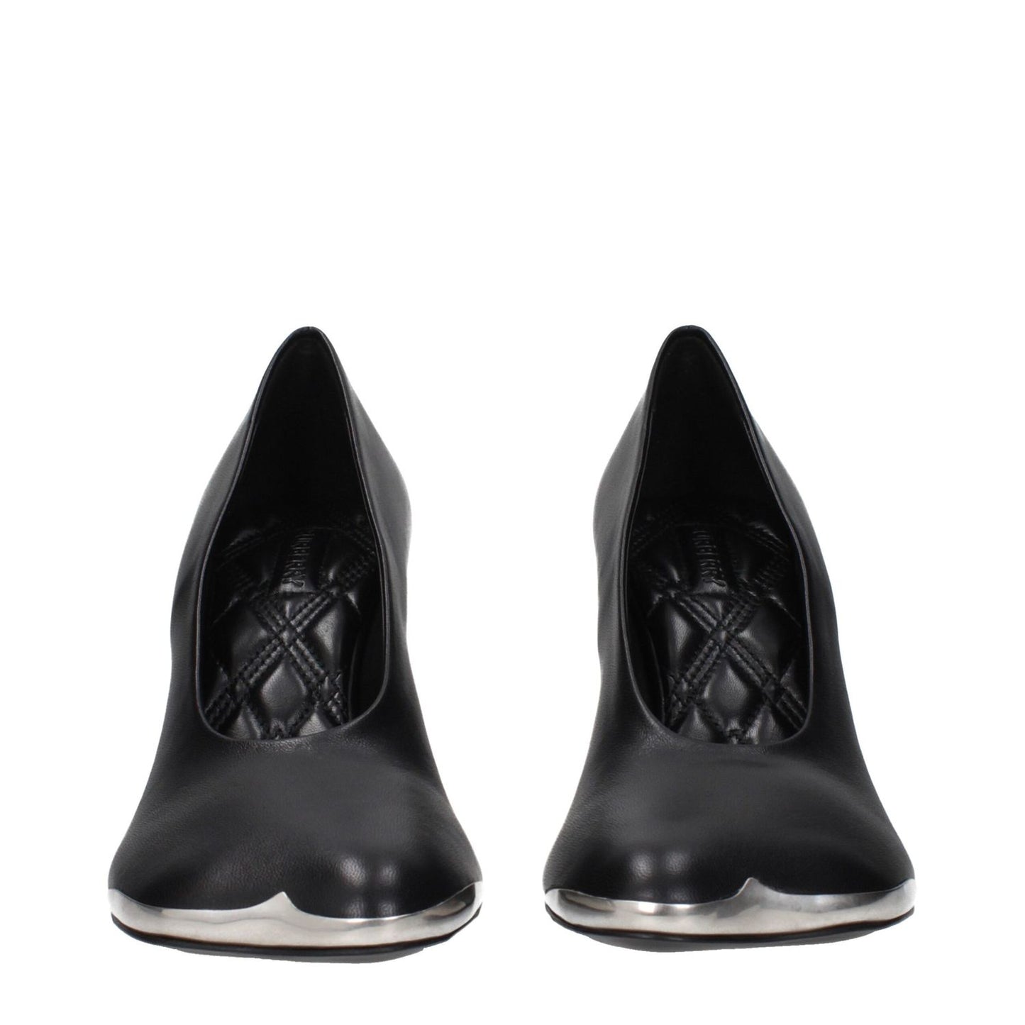 Burberry Black Leather Pumps with unique design and metallic accent, MPN 809501SHOES8, code F84711, showcasing elegant craftsmanship.