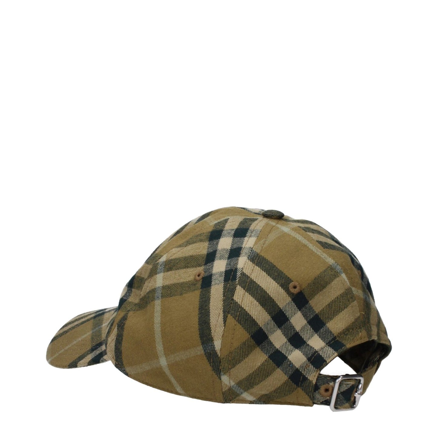 Burberry Green Cotton Cap (Baseball Hat) with check print and buckle closure, new collection.