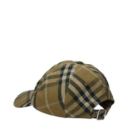 Burberry Green Cotton Cap (Baseball Hat) with check print and buckle closure, new collection.
