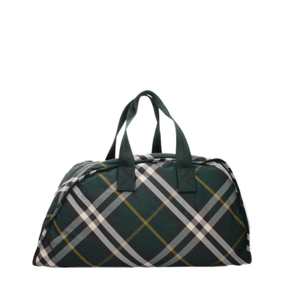 Burberry Green Fabric Luggage And Travel maxi bag with check print and zip closure, 65cm width, 34cm height, and 22cm handle length.
