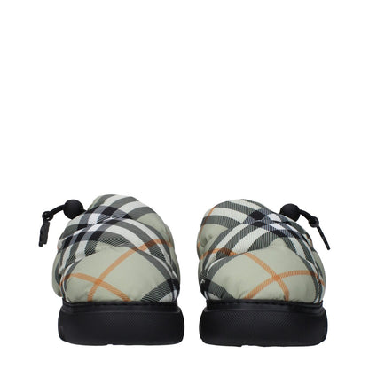 Rear view of Burberry Green Fabric Slip-On Loafers with check print, drawstring closure, and rubber sole, MPN 8094483, round toe design.