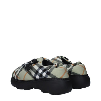 Burberry Green Fabric Slip-On Loafers with check print, rubber sole, round toe, and drawstring closure, style code F82610, MPN 8094483.