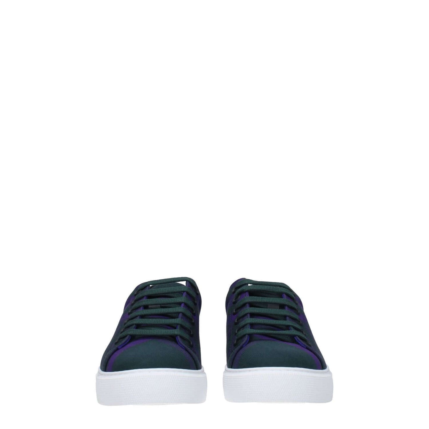 Burberry Green Fabric Sneakers with lace-up closure, rubber sole, and round toe, featuring a check design and back logo in violet accents.