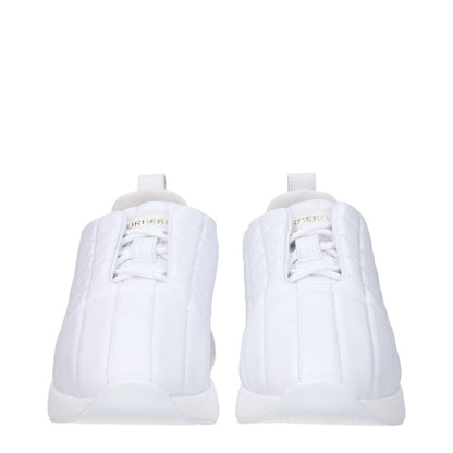 Burberry White Leather Sneakers with lace-up closure, front and back logos, rubber sole, round toe, mid heel; casual footwear.