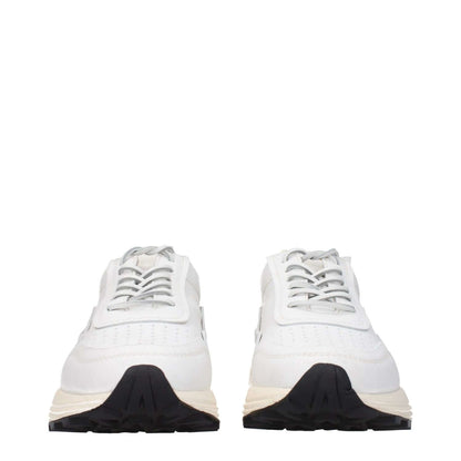 Front view of Buttero White Leather Chunky Sneakers with vintage effect, rubber sole, and lace-up closure, showcasing mid heel design.