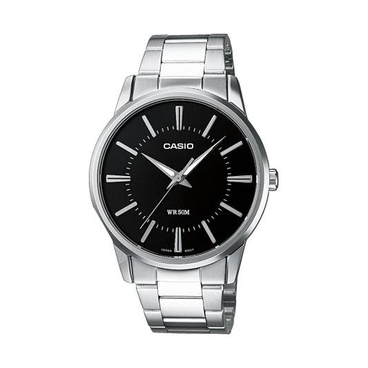 CASIO COLLECTION Mod. 3 H - BLACK wristwatch, metal case and strap, 5 ATM water resistant, quartz movement, in official packaging.