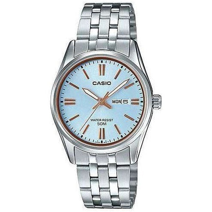 CASIO COLLECTION Mod. LADY DAY & DATE - LIGHT BLUE. BRONZE INDEXES