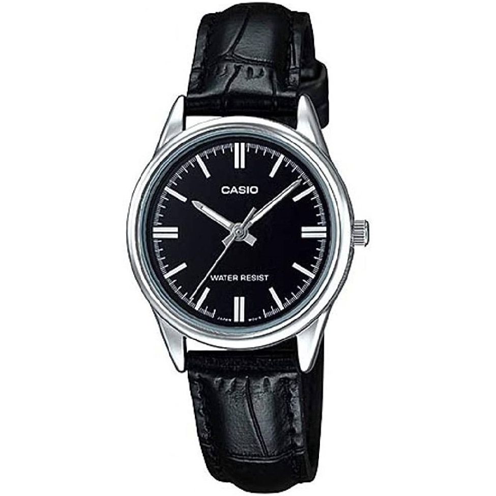CASIO COLLECTION Mod. ONLY TIME LADY LEATHER - BLACK wristwatch with 3 ATM water resistance, 28mm stainless steel case, leather strap, quartz movement.