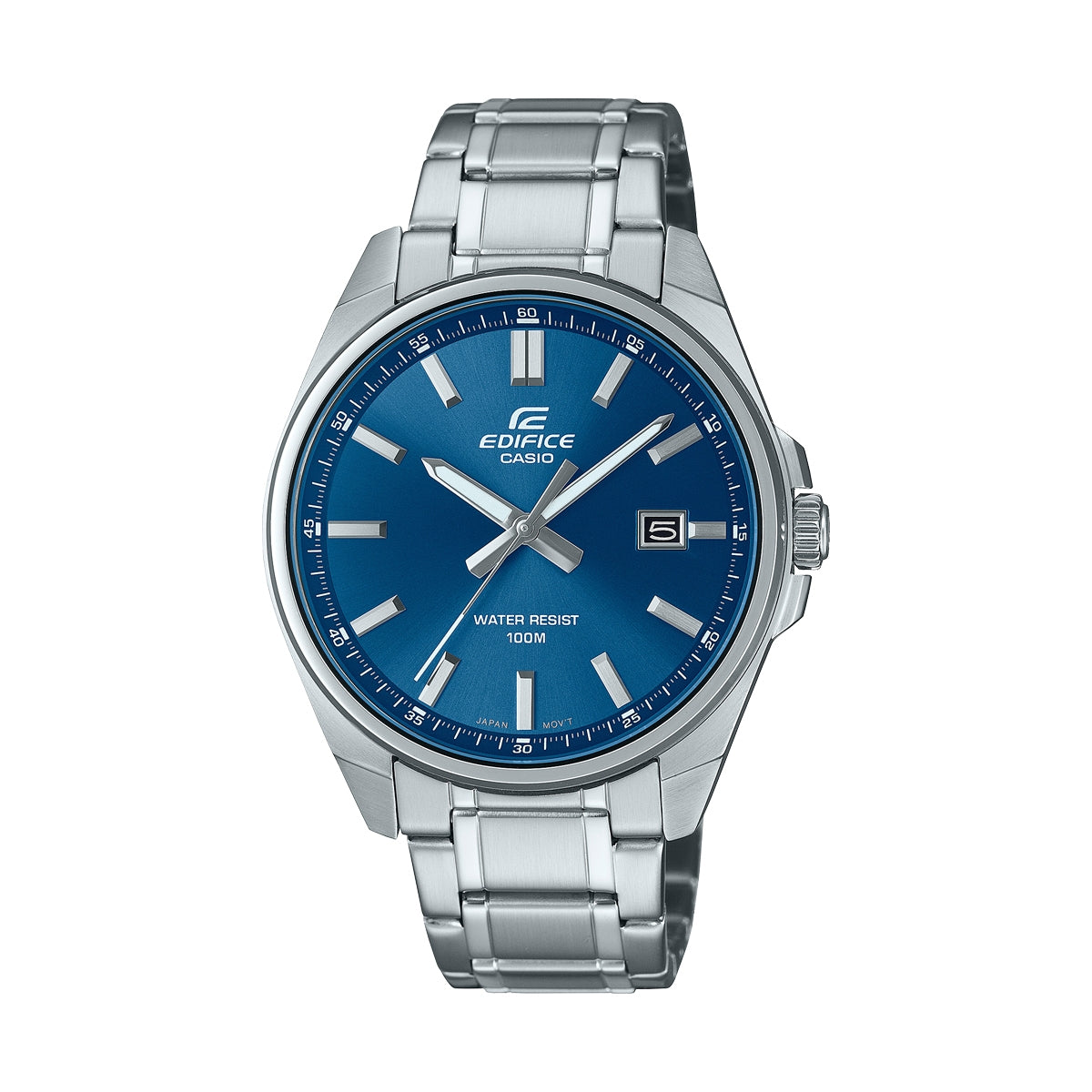 CASIO EDIFICE Mod. CLASSIC DATE - BLUE wristwatch with stainless steel bracelet, mineral dial, and quartz movement, water resistant up to 10 ATM.