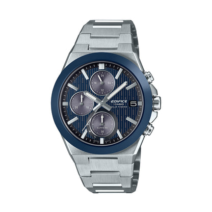 CASIO EDIFICE Mod. SOLAR POWERED CHRONOGRAPH - BLUE, water resistant 10 ATM, stainless steel case and strap, mineral dial wristwatch.