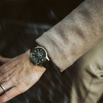 Man wearing CASIO EDIFICE Mod. STANDARD CHRONOGRAPH GOLD - GREEN wristwatch