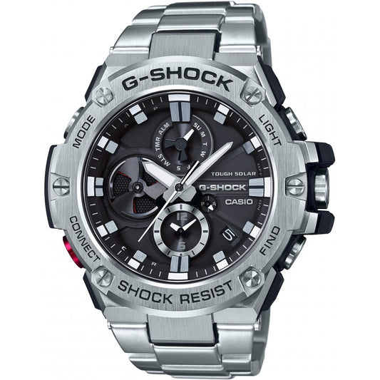 CASIO G-SHOCK WATCHES Mod. GST-B100D-1AER, solar multifunction wristwatch, 20 ATM water-resistant, stainless steel bracelet.